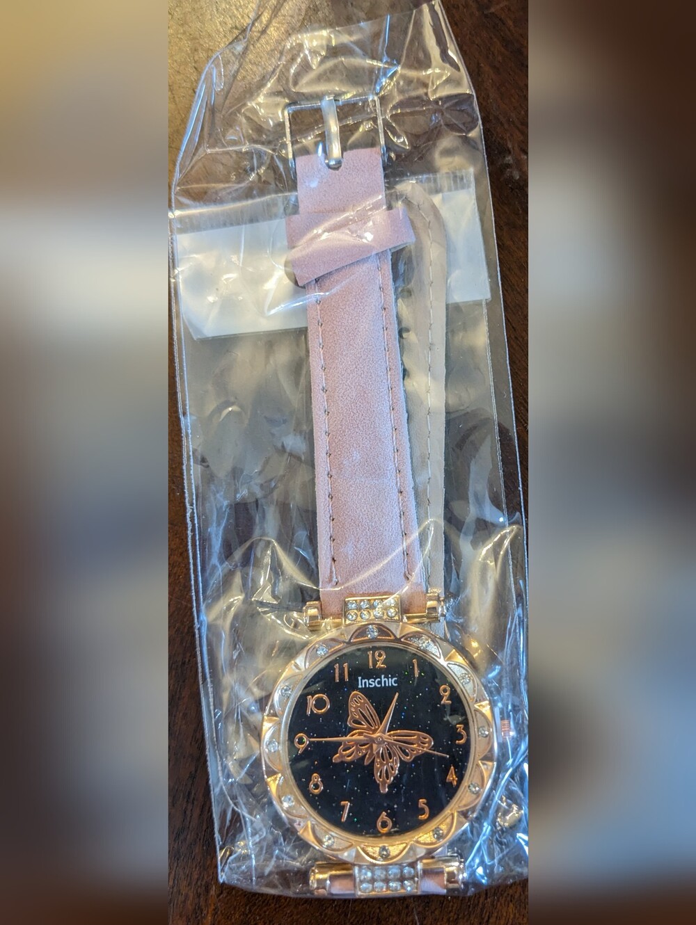 NWT Inschic Butterfly Rhinestone Watch | Pink Faux Leather Band, TM2B5L